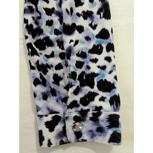 Cache Button Front Blouse Womens M Leopard Print Stretch Y2K Indie Office Casual - Picture 5 of 14